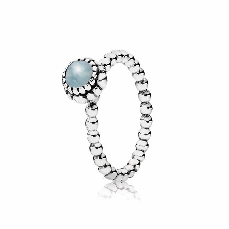 Pandora Birthday Blooms Stackable Ring March - Sterling Silver/Blue/Aquamarine - Canada | OJ5517GP